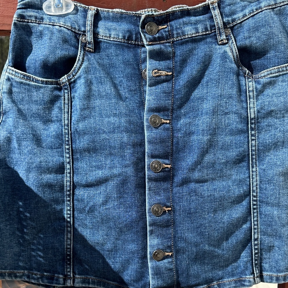 aerie Blue Button-Front Denim Mini Skirt - Picture 2 of 6